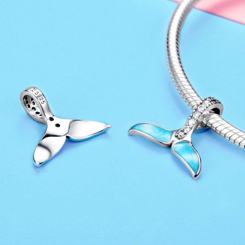 Sterling Silver 925 Sparkling Mermaid Tail Blue Enamel Charms