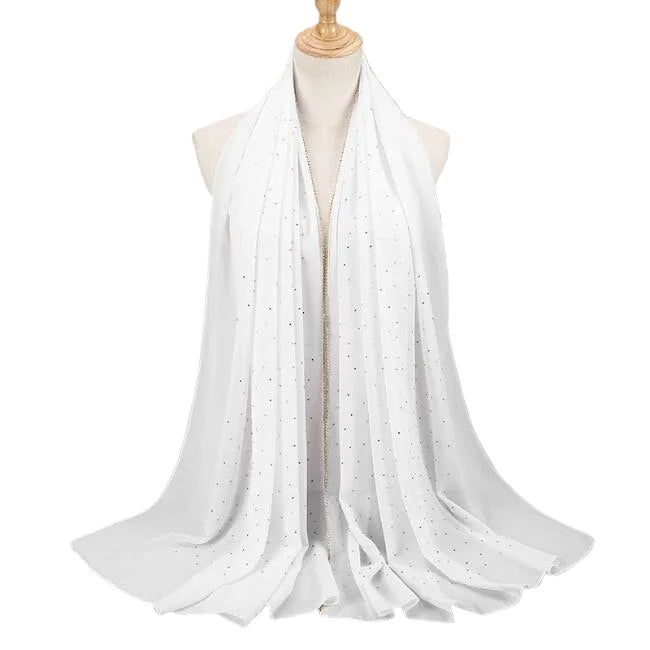 Women Chiffon Hijab Scarf Shimmer with Crystal Chained Edge