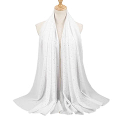 Women Chiffon Hijab Scarf Shimmer with Crystal Chained Edge