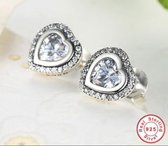 Sterling Silver 925 Love Heart Shape Stud Earrings