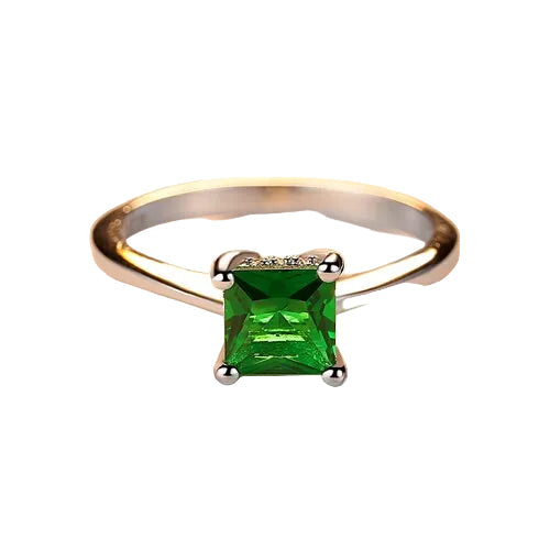 Sterling Silver 925 Simple Zircon Emerald Stone Ring