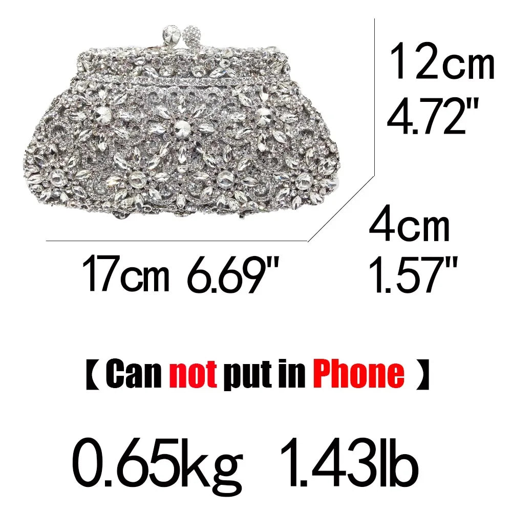 Women Boutique Crystal Flower Clutch Handbag