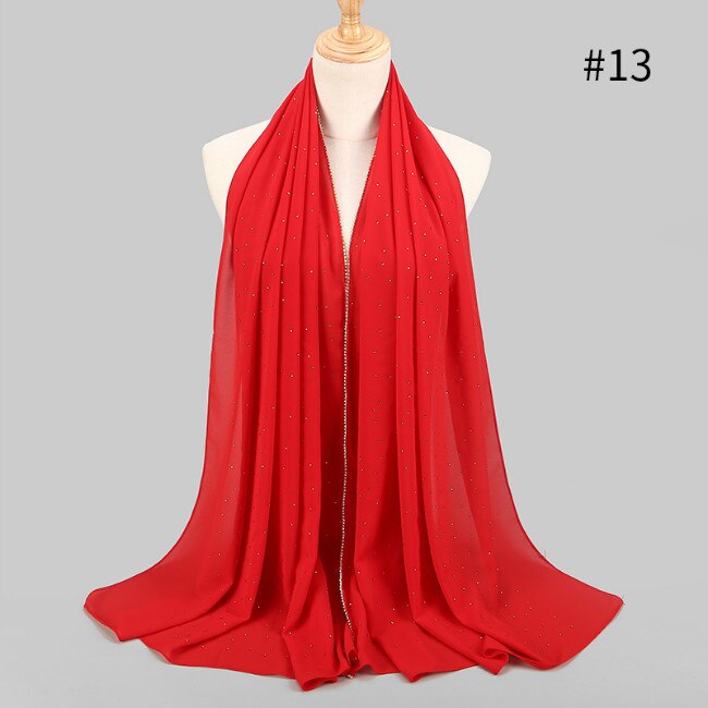 Women Chiffon Hijab Scarf Shimmer with Crystal Chained Edge
