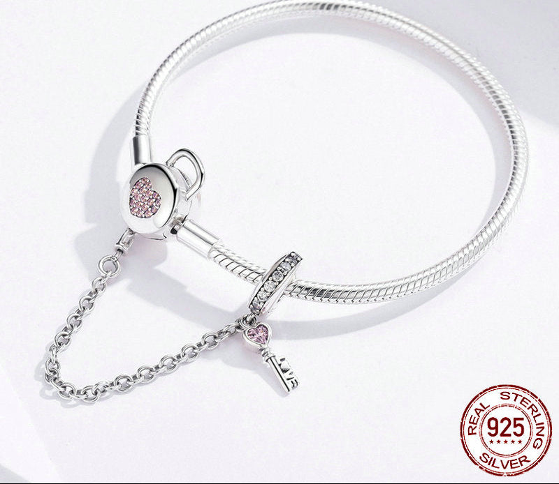 Sterling Silver 925 Pure Silver Round Bead Bracelet Forever Love Chain