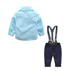Kids Boys Strip Long Sleeve Bow Tie T-shirt+Suspenders Pants