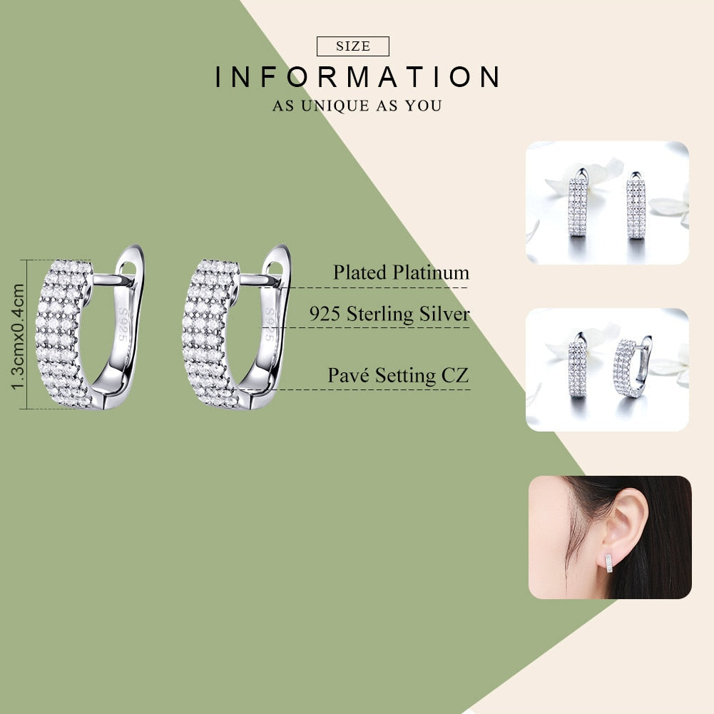 Sterling Silver 925 Women Classic Cubic Zircon Stud Earrings