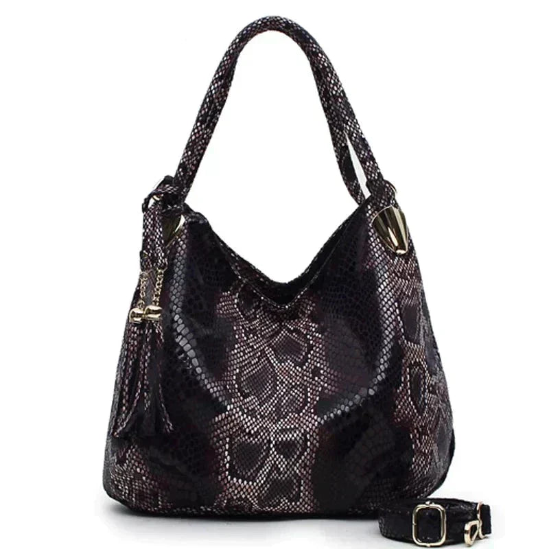 Accessories Women Snake Print Tassel Leather Handbag