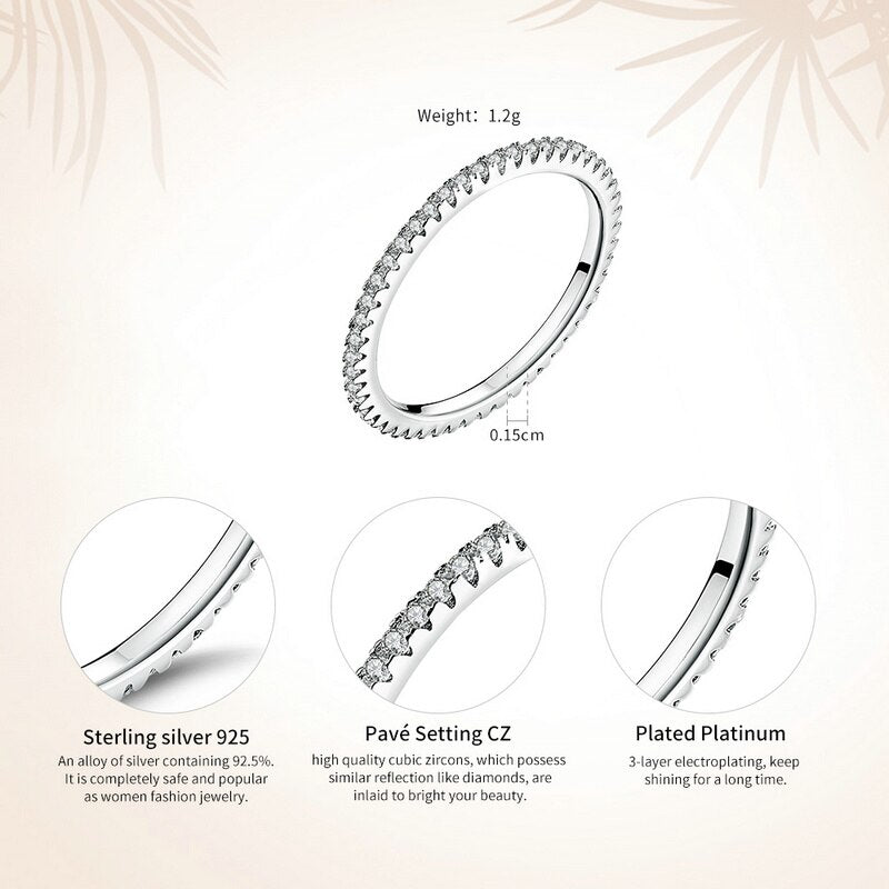 Sterling Silver 925 Circle Clear CZ Geometric Stackable Rings