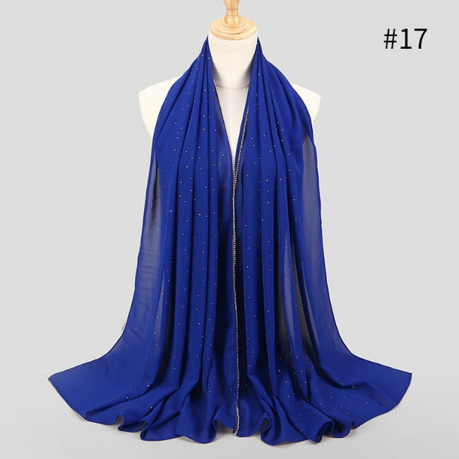 Women Chiffon Hijab Scarf Shimmer with Crystal Chained Edge