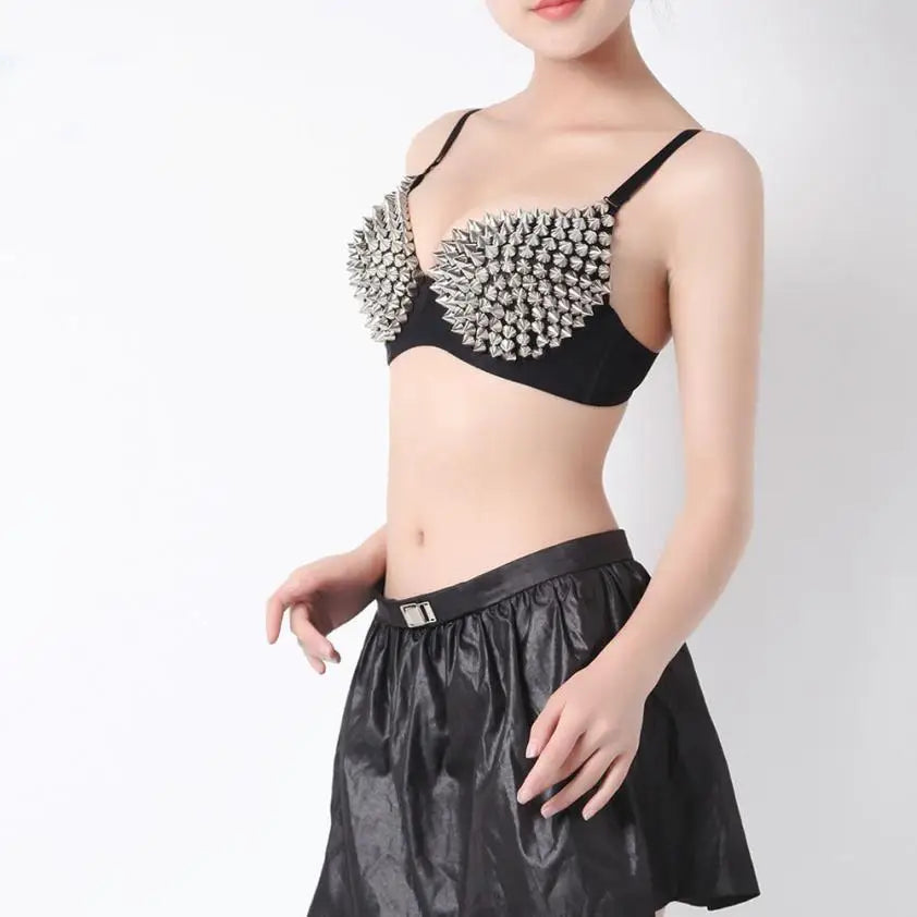 Women Spike Rivet Metallic Push Up Bralette