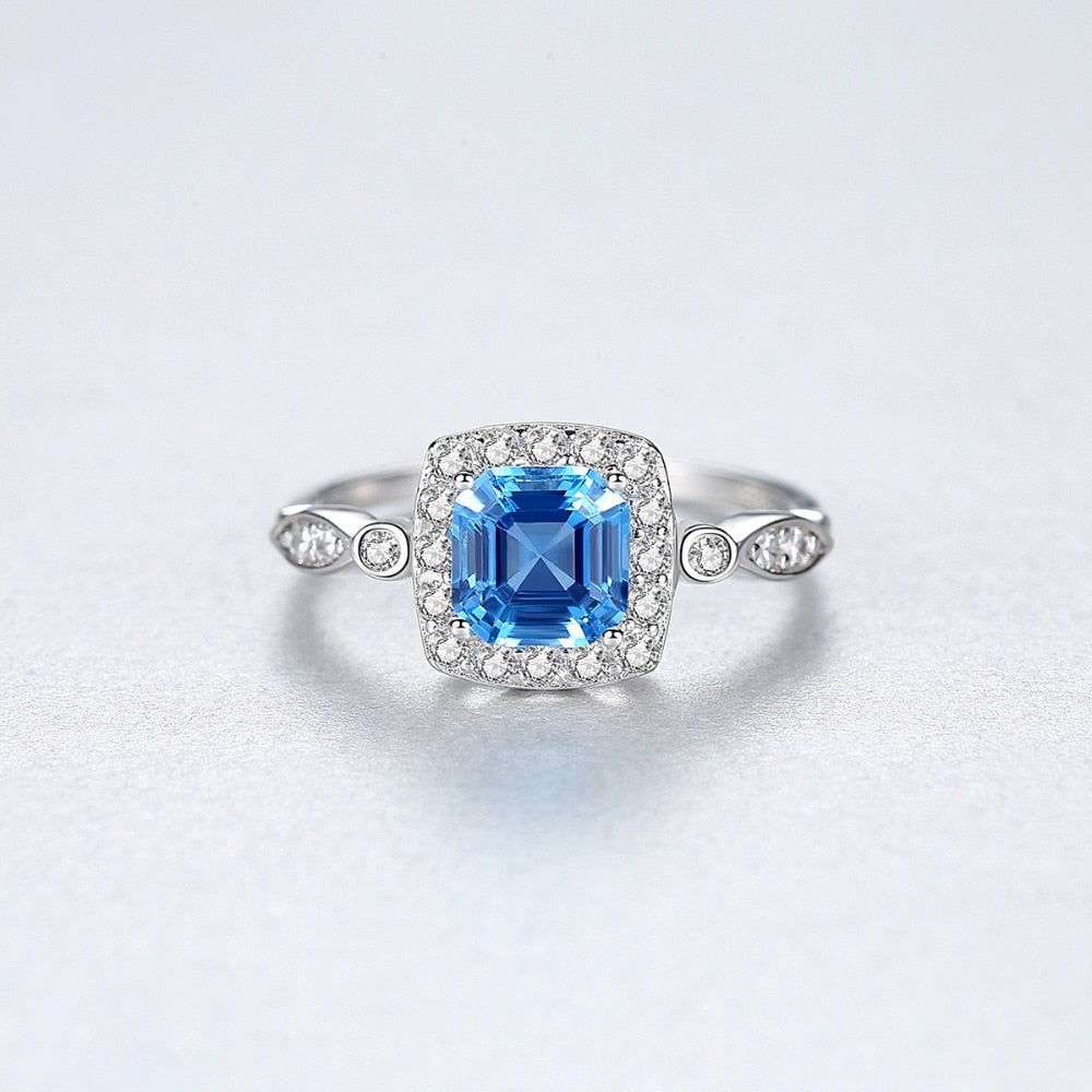 Sterling Silver 925 Blue Square Topaz Ring