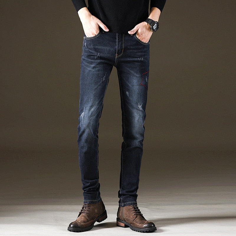 Men Pants Denim Stretch Slim Fit Jeans