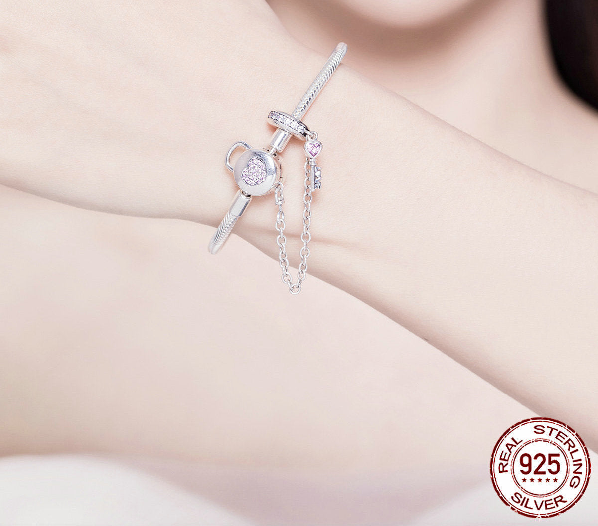 Sterling Silver 925 Pure Silver Round Bead Bracelet Forever Love Chain