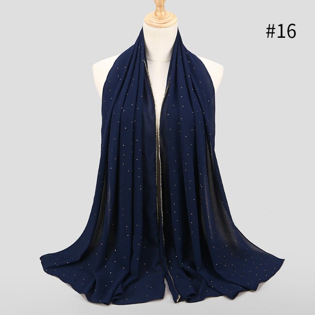 Women Chiffon Hijab Scarf Shimmer with Crystal Chained Edge