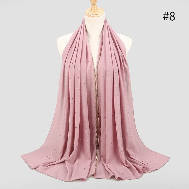 Women Chiffon Hijab Scarf Shimmer with Crystal Chained Edge