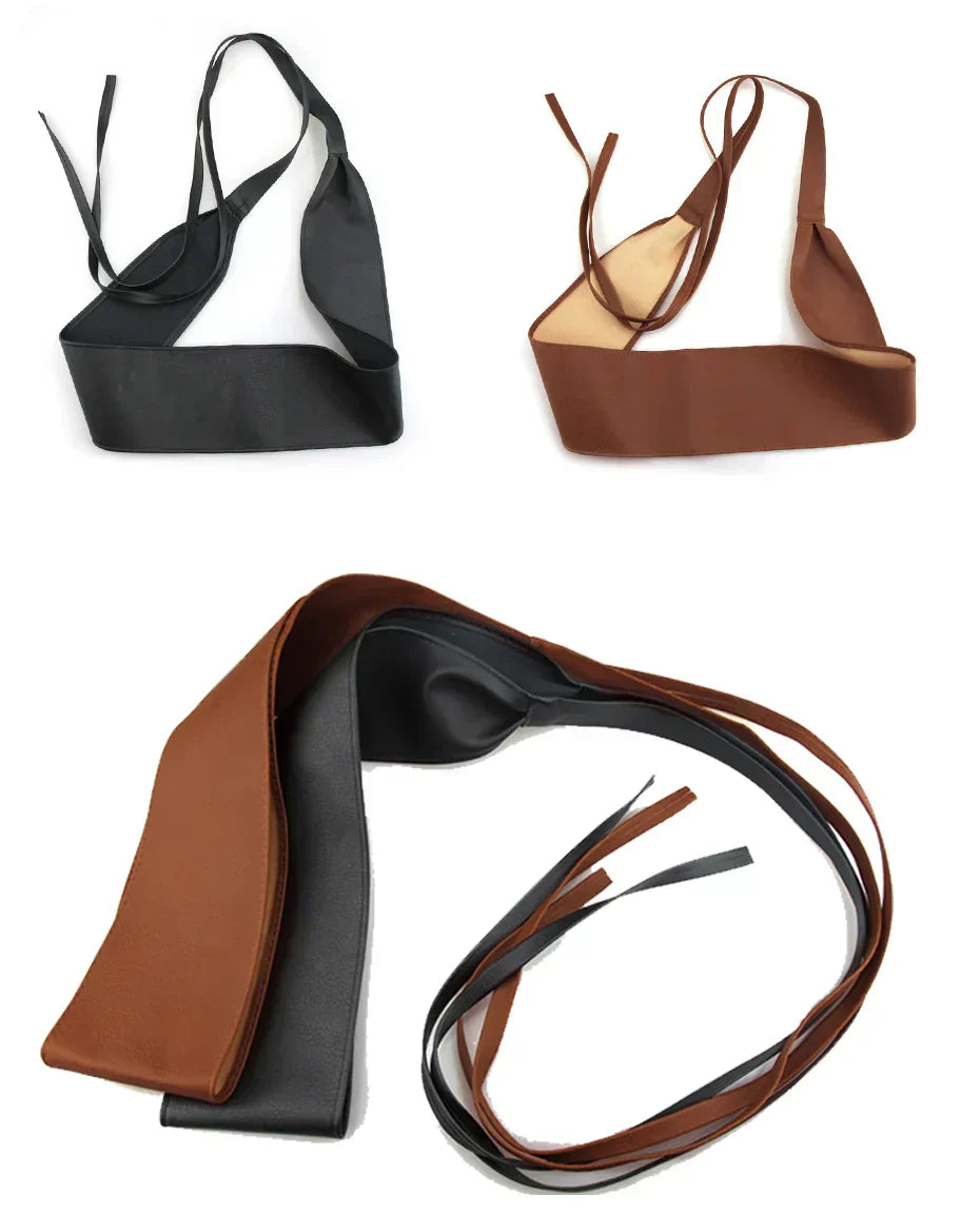 Women Bowknot Faux Leather Wrap Waistband Belt