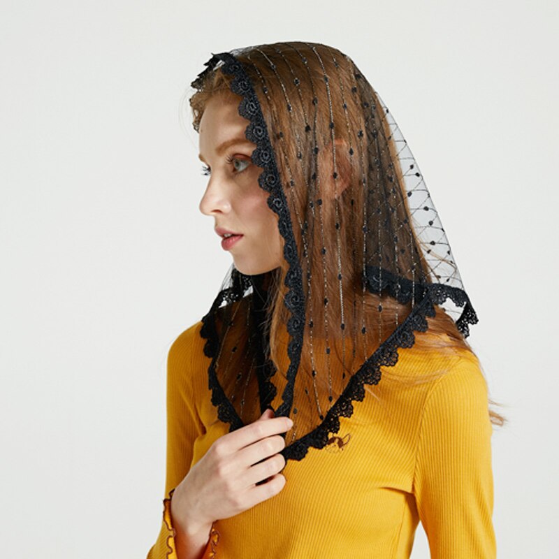 Women Modest Black Lace Head Scarf