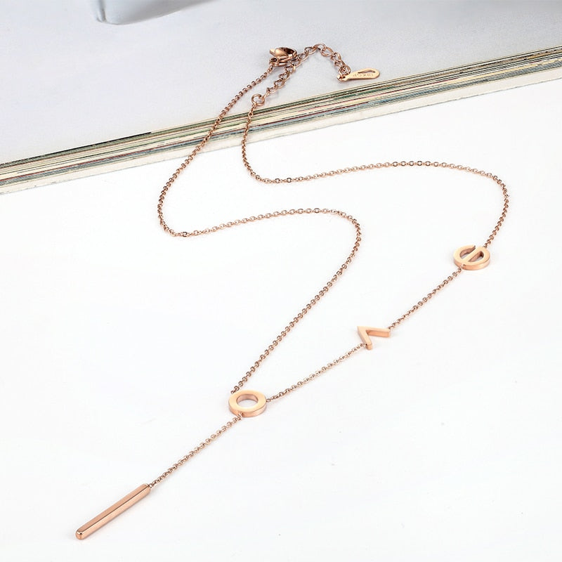 Women Titanium Steel Gold Plated Love Letter Pattern Necklace