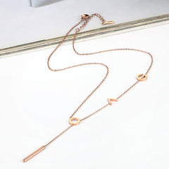 Women Titanium Steel Gold Plated Love Letter Pattern Necklace