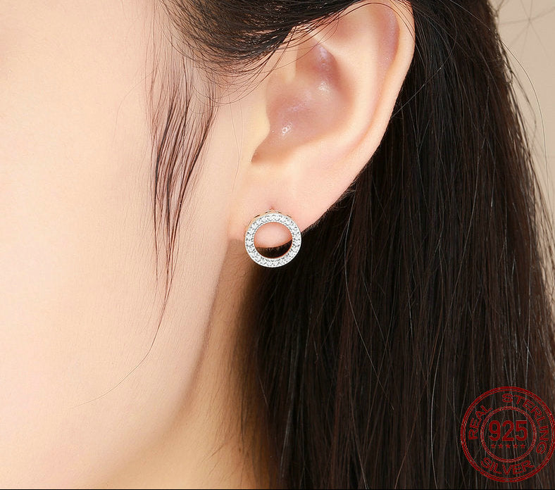 Sterling Silver 925 Luminous Round Circle Stud Earrings