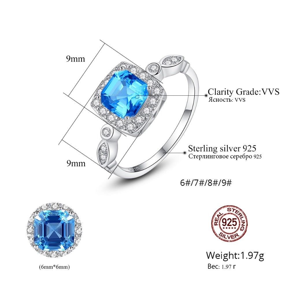Sterling Silver 925 Blue Square Topaz Ring