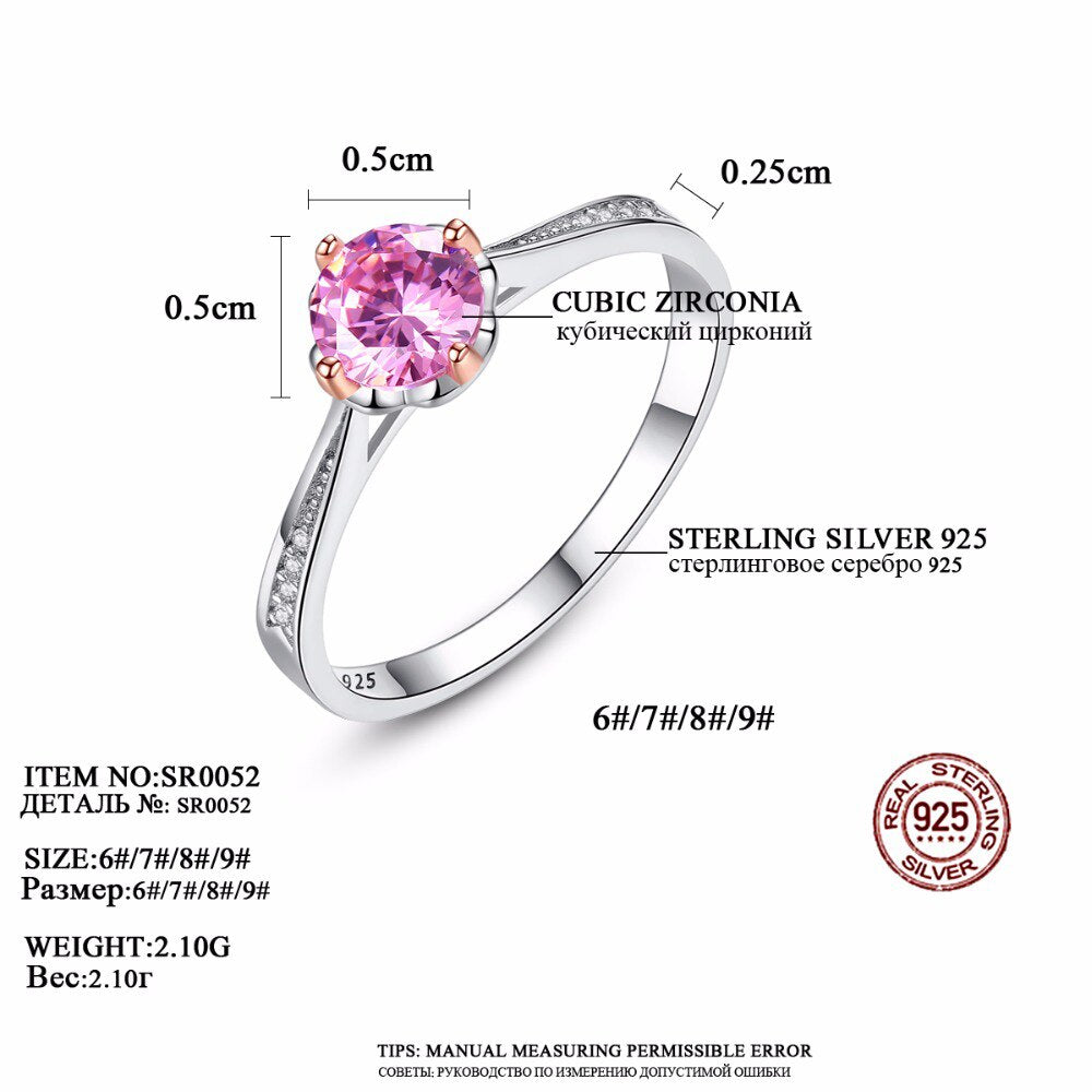 Sterling Silver 925 Pink Round Gemstone Ring