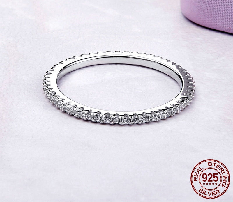 Sterling Silver 925 Circle Clear CZ Geometric Stackable Rings