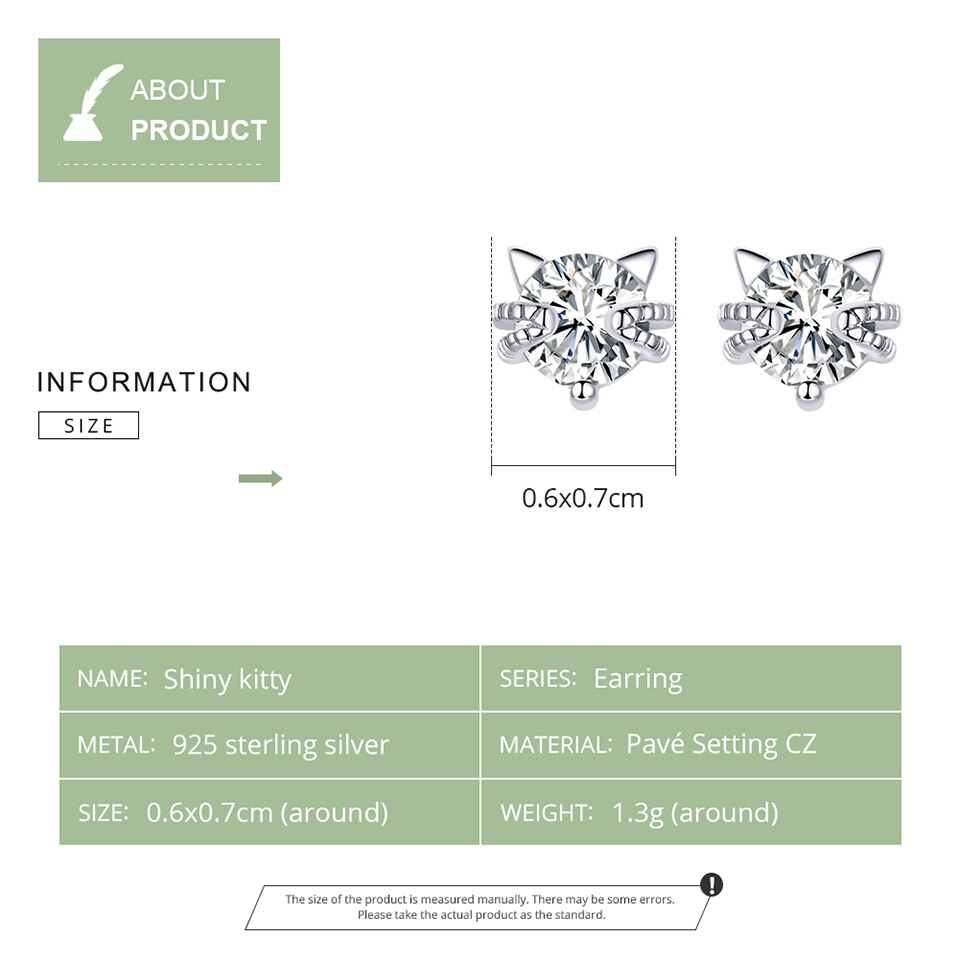 Sterling Silver 925 Cute Cat Stud Earrings