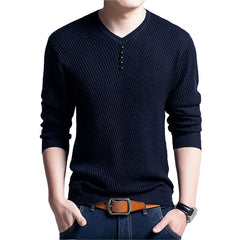 Men Casual Button Long Sleeve Slim Fit V-Neck sweater