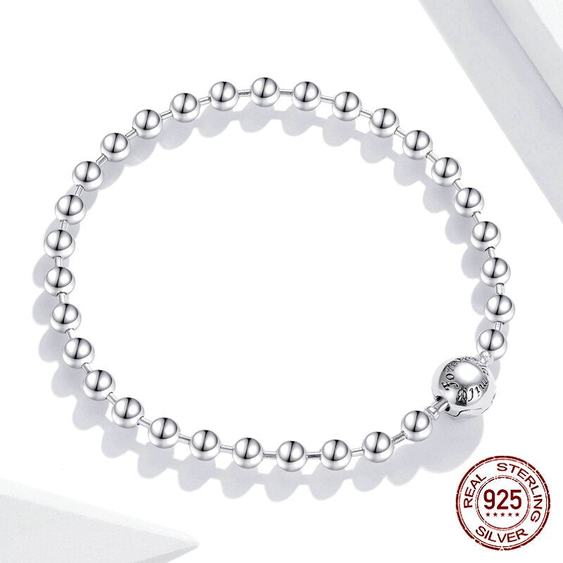 Sterling Silver 925 Pure Silver Round Bead Bracelet Forever Love Chain