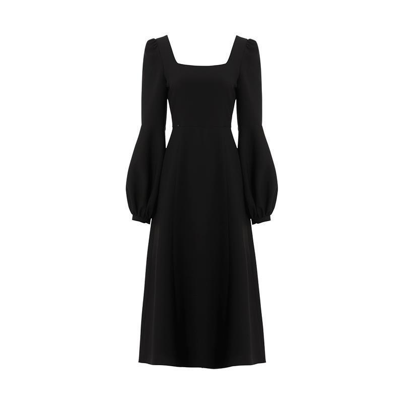 Women Black Elegant Hepburn Style Chiffon Vintage Dress