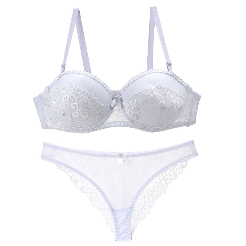 Women Sexy Lace Thong Hollow Out Lingerie Set