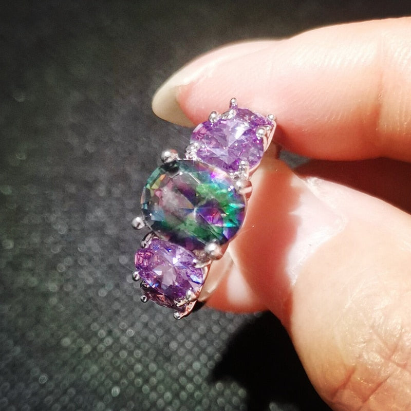 Silver Plated Rainbow Stone Rings