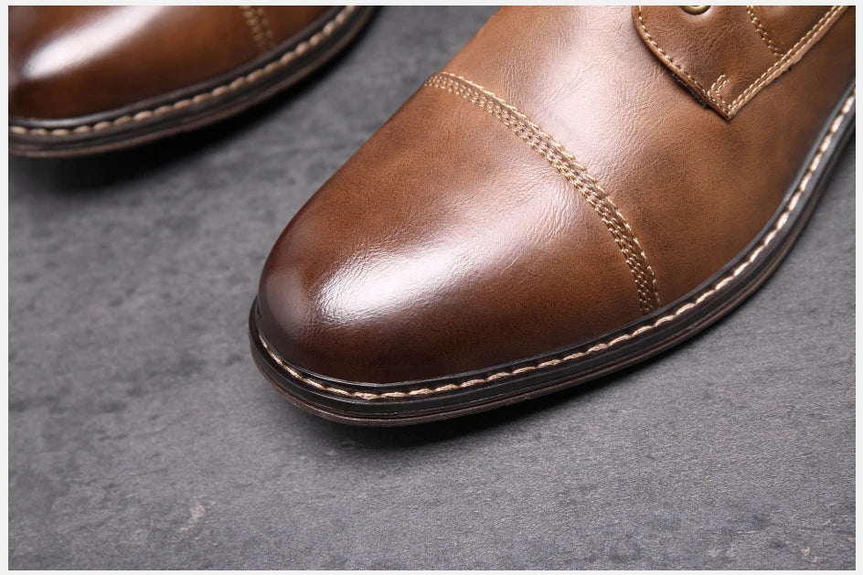 Men Winter Vintage Leather Zip Lace-up Ankle Boots Business Dress