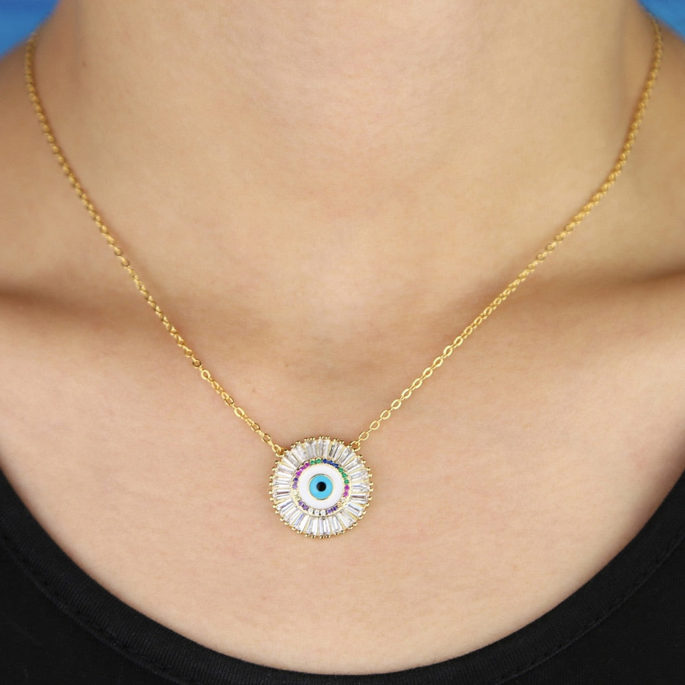 Accessories Turkish Evil Eye Round Stone Pendant Necklace