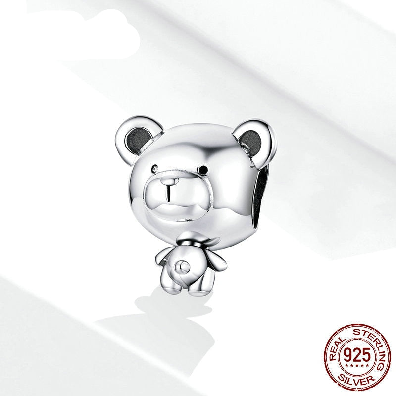 Sterling Silver 925 Bear Toy Beaded Charm