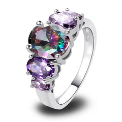 Silver Plated Rainbow Stone Rings
