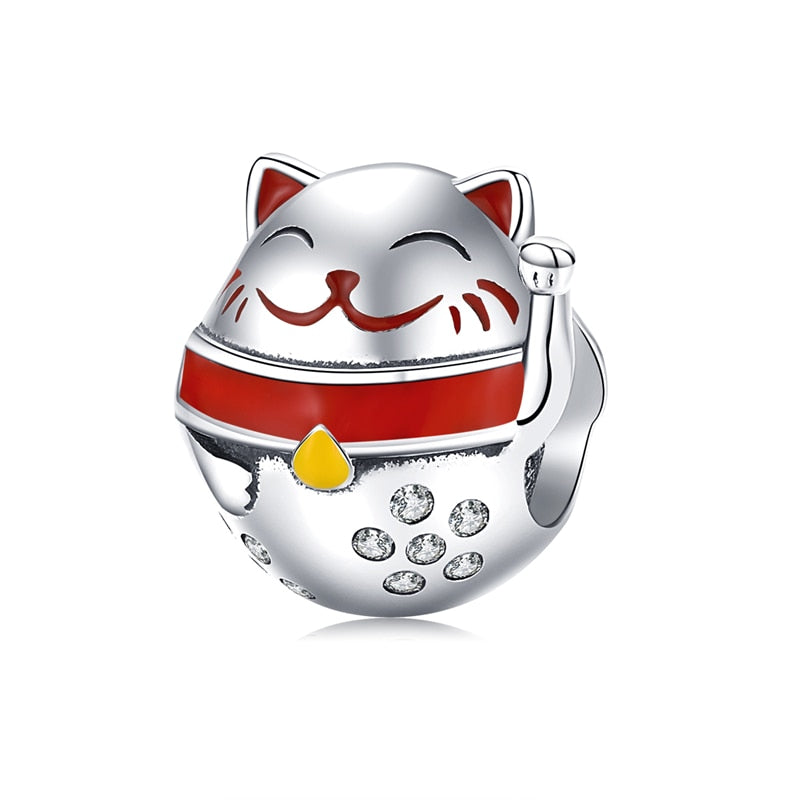 Sterling Silver 925 Zirconia Beads Cat Charms