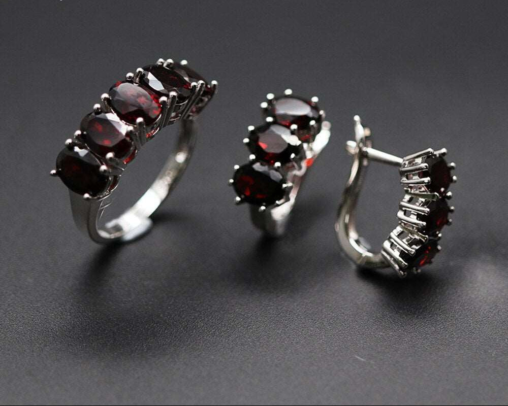 13.2ct Black garnet Jewelry set oval 5*7mm garnet Ring clasp earring 925 sterling silver fine jewelry for women tbj promotion