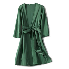 Women Casual Silk Nightgown Sleepwear With Belt
