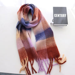 Women Cashmere Plaid Tassels Shawl Scarf