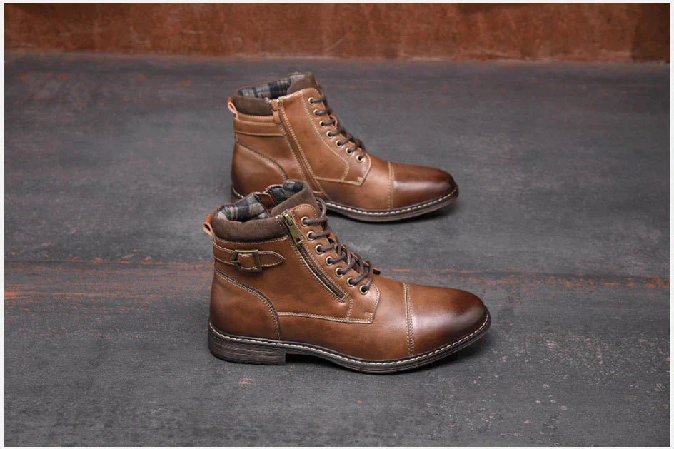 Men Winter Vintage Leather Zip Lace-up Ankle Boots Business Dress
