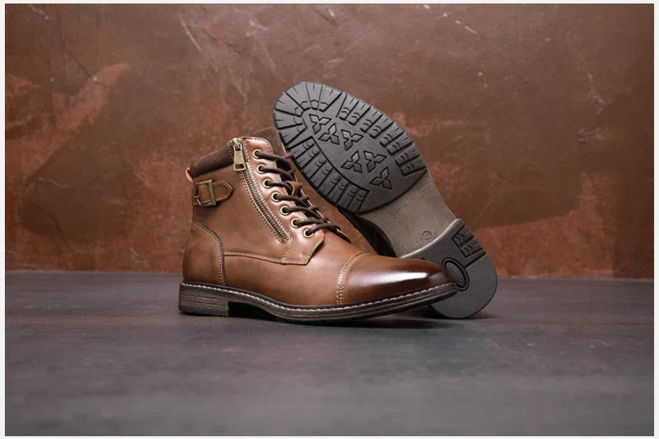 Men Winter Vintage Leather Zip Lace-up Ankle Boots Business Dress