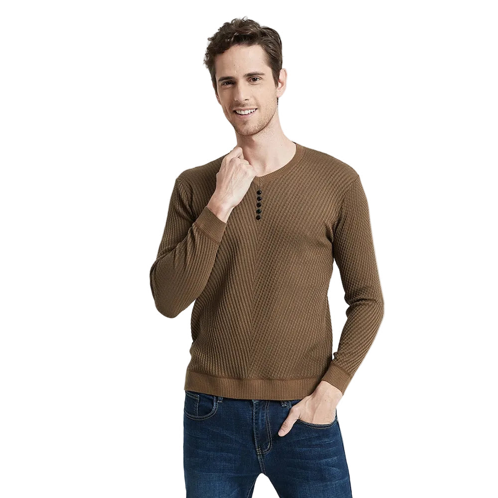 Men Long Sleeve Slim Fit Casual Button V-Neck sweater