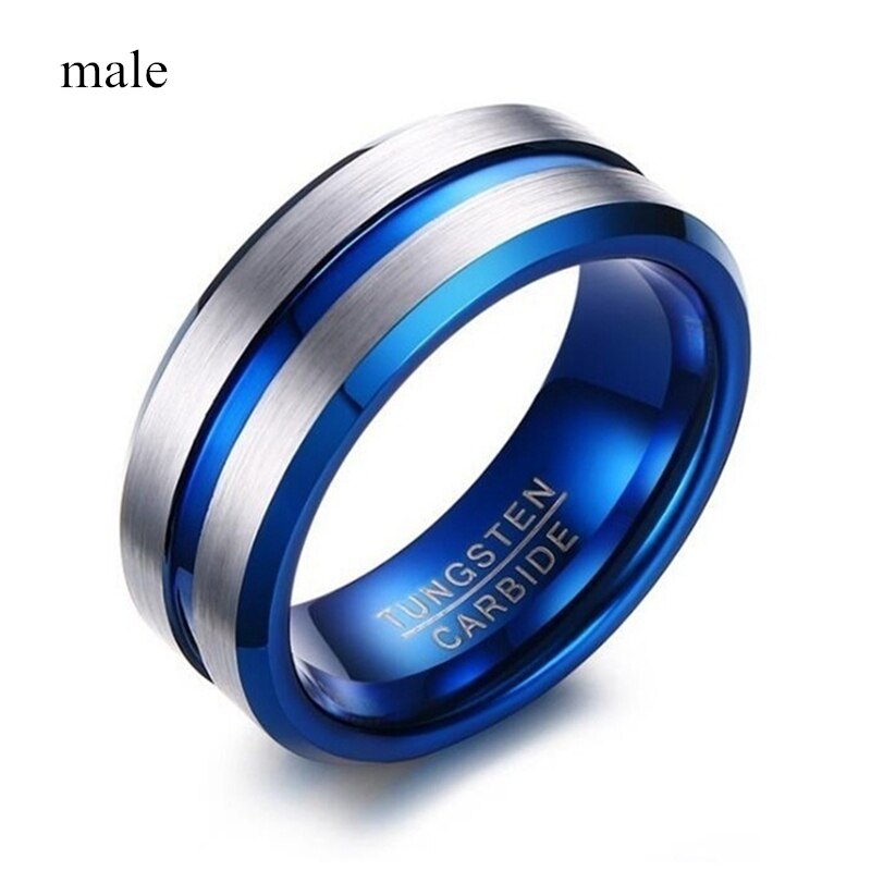Stainless Steel Blue 8mm Unisex Heart Crystal CZ Ring Sets