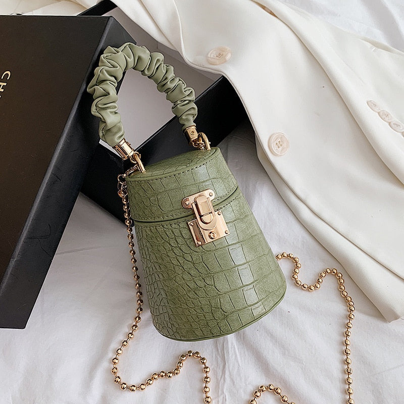 Women Crocodile Pattern Small Bucket Crossbody Bag