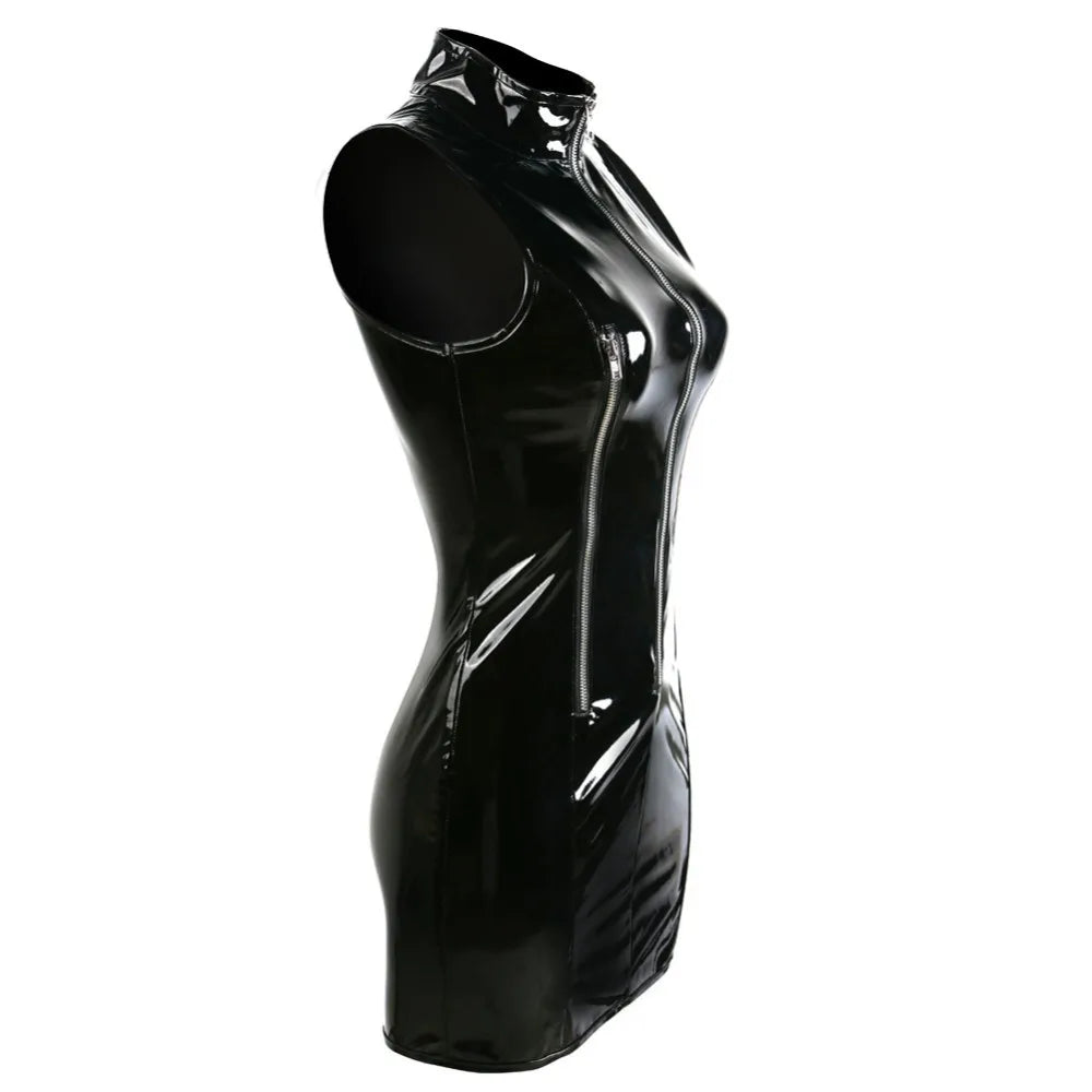 Women Leather Sexy Bodycon Clubwear Party Dress