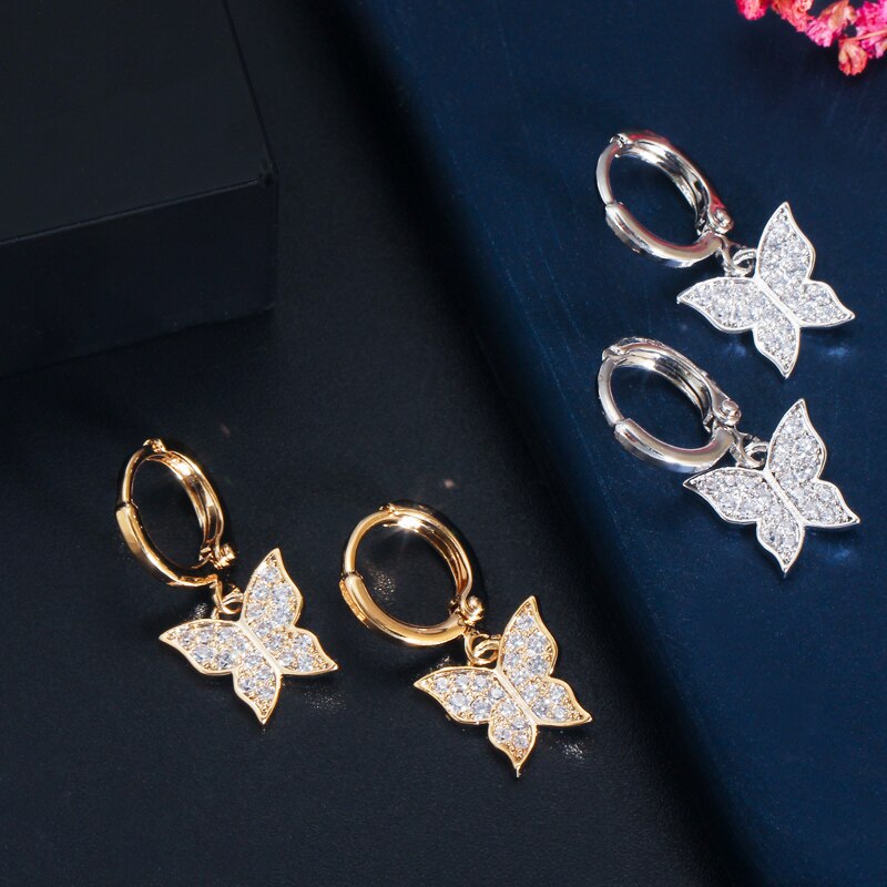 Accessories Women White CZ Cute Butterfly Jewellery Set