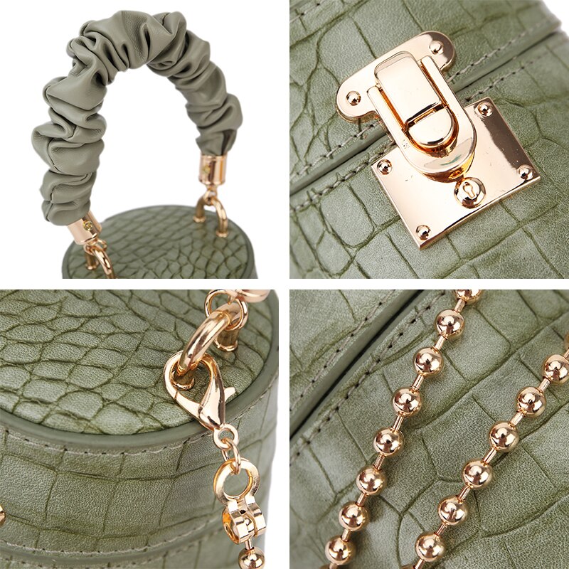 Women Crocodile Pattern Small Bucket Crossbody Bag