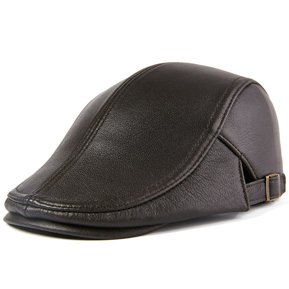 Men Real Leather Flat Beret Caps